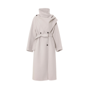 (W) Loeuvre Belted Wool Herringbone Muffler Coat Light Beige
