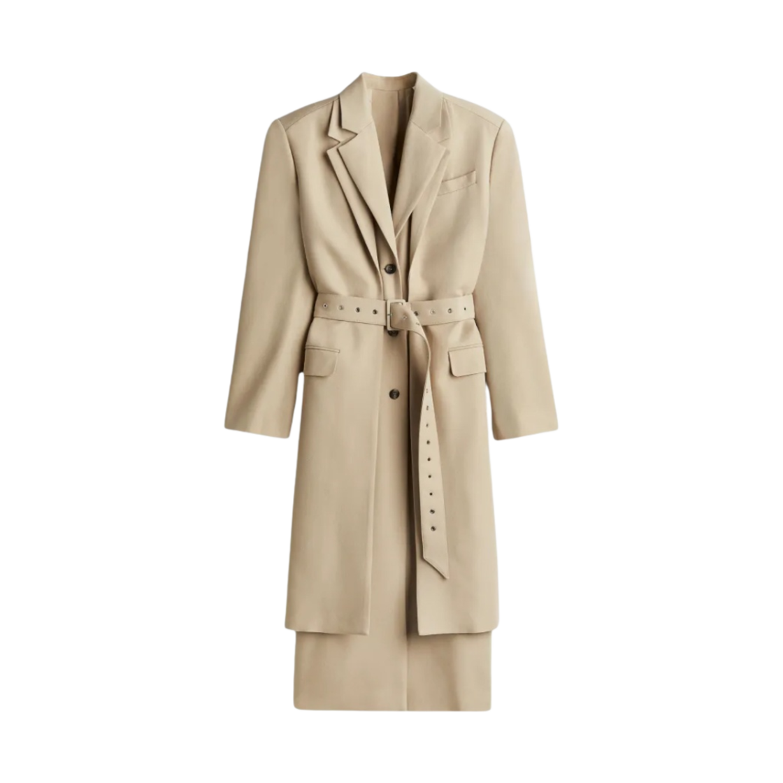 (W) 에이치앤엠 x Rokh 더블 레이어 울 블렌드 코트 베이지((W) H&M x Rokh Double Layer Wool Blend Coat Beige)