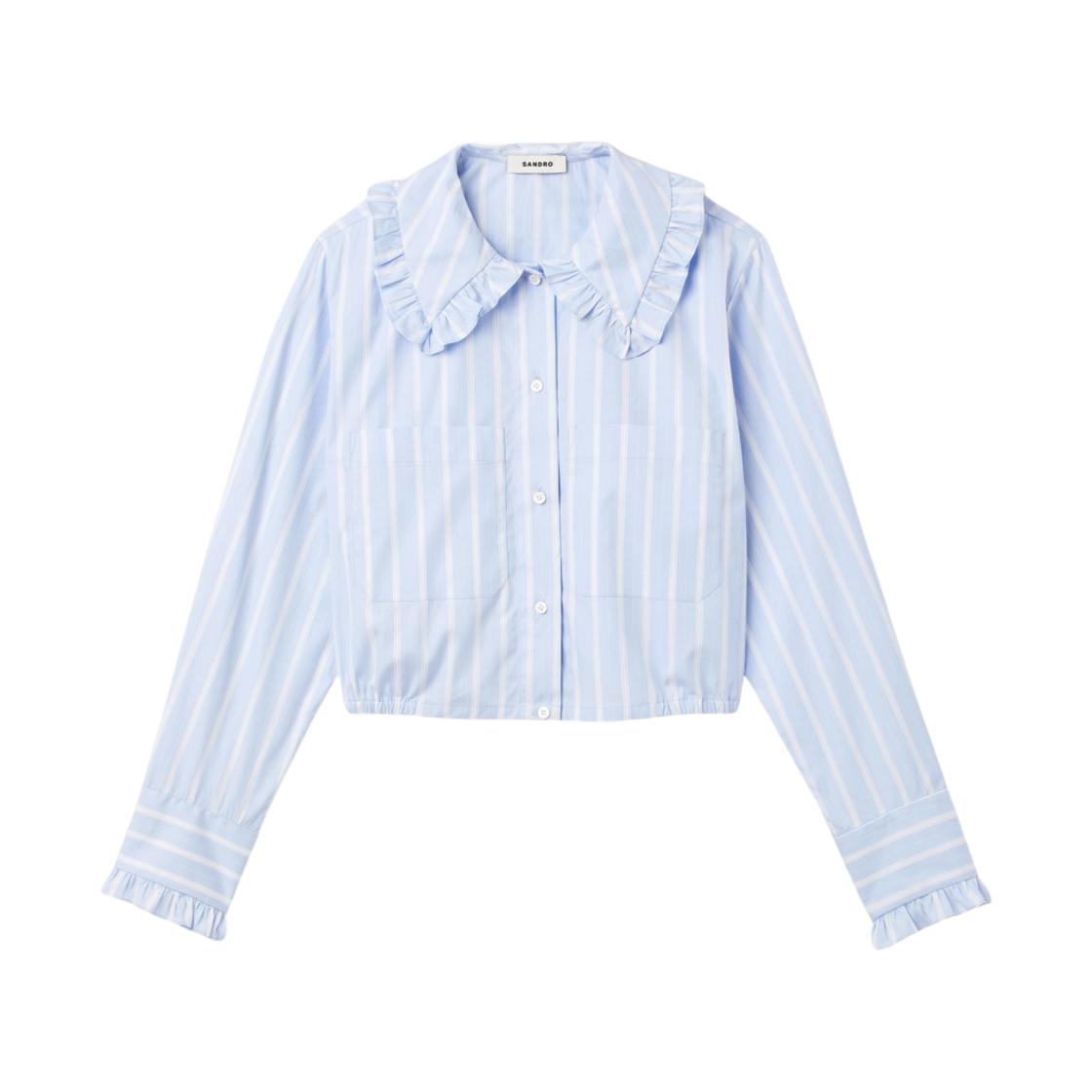(W) 산드로 프릴 스트라이프 블라우스 라이트 블루((W) Sandro Frill Stripe Blouse Light Blue)
