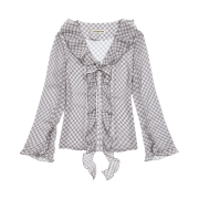 Margarin Fingers Check Ruffle Blouse Grey