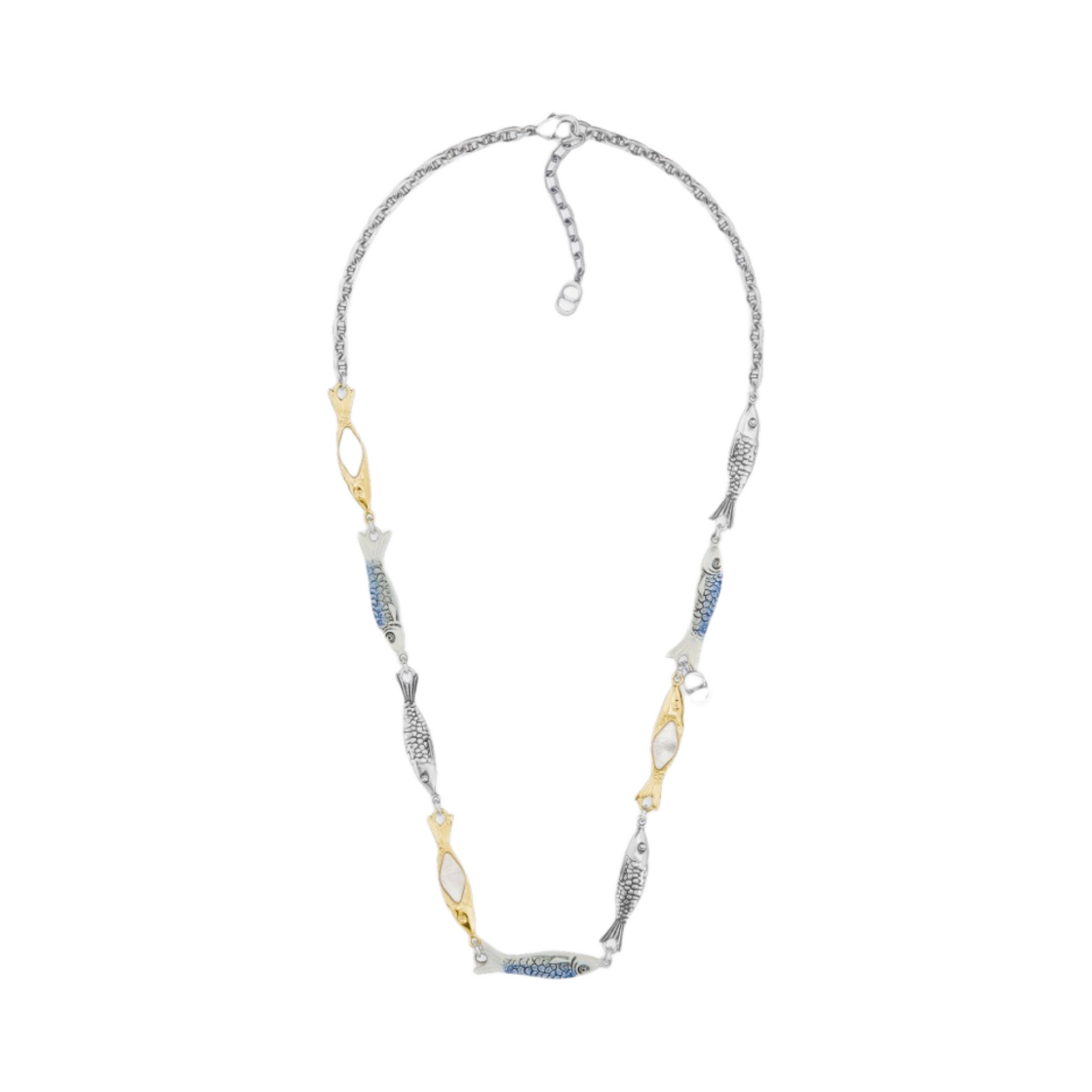 디올 피셔맨 네클리스 실버 골드 피니쉬 블루 화이트 세라믹 화이트 레진(Dior Fisherman Necklace Silver Gold Finish Brass Blue White Ceramic White Resin) - 1
