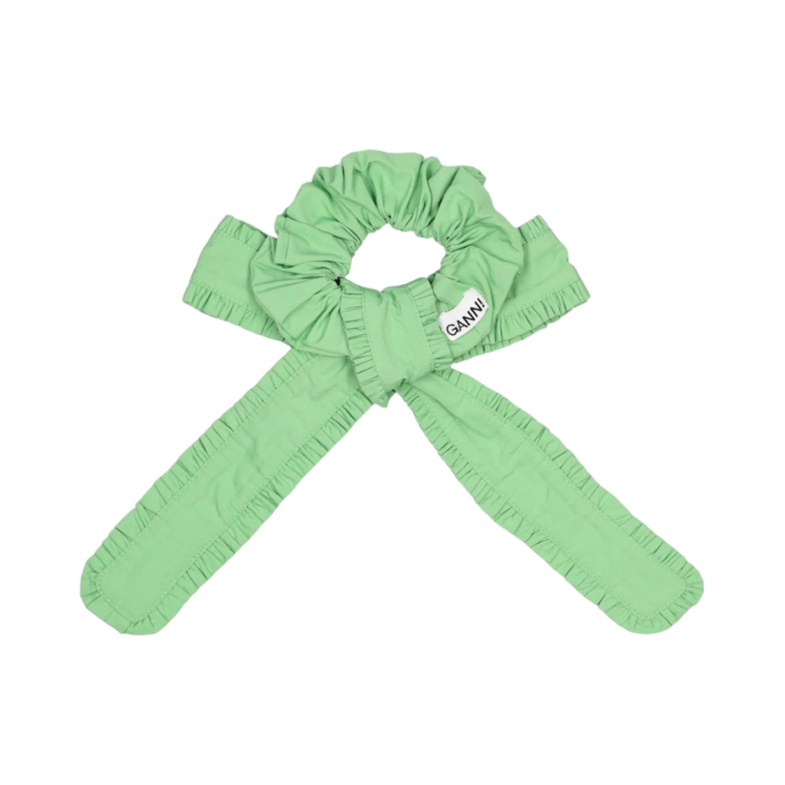 (W) 가니 태피터 믹스 프릴 보우 스크런치 피팟((W) Ganni Taffeta Mix Frill Bow Scrunchie Peapod) - 2