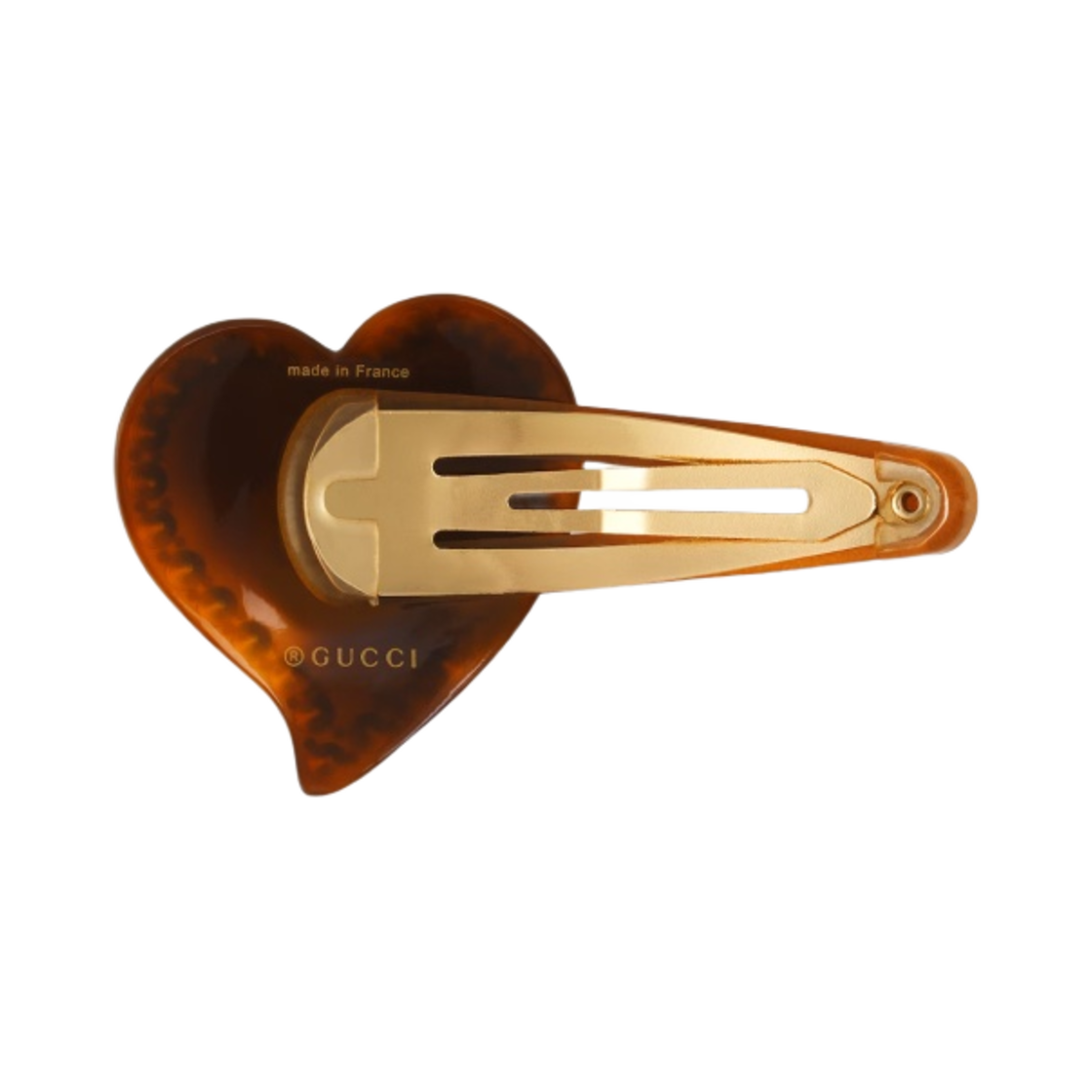(W) 구찌 헤어 클립 GG 앤 하트 디테일 톨토이즈쉘 레진((W) Gucci Hair Clip with GG and Heart Detail Tortoiseshell Resin) - 2