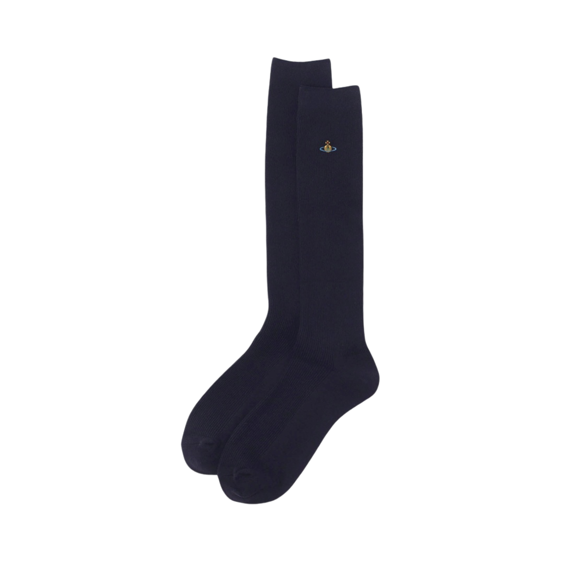 (W) 비비안 웨스트우드 오브 스쿨 립드 하이 삭스 네이비((W) Vivienne Westwood ORB School Ribbed High Socks Navy)