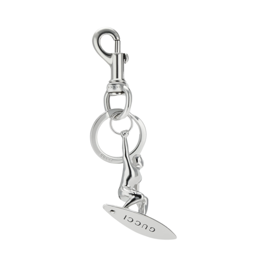 Gucci Engraved Surfer Keychain Charm Silver