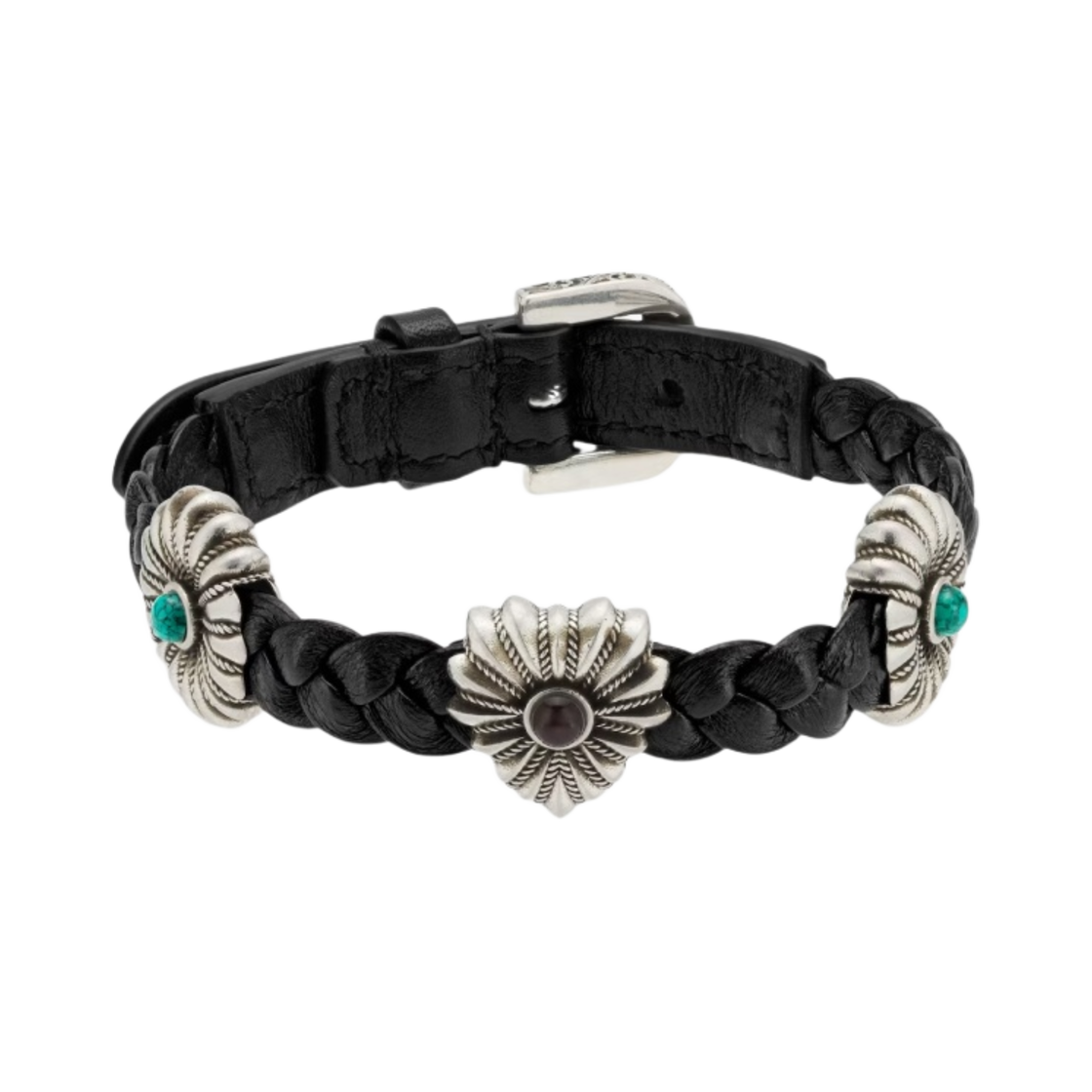 (W) 구찌 인터로킹 G 인그레이브드 플라워 브레이슬릿 블랙 레더((W) Gucci Interlocking G Engraved Flowers Bracelet Black Leather) - 1