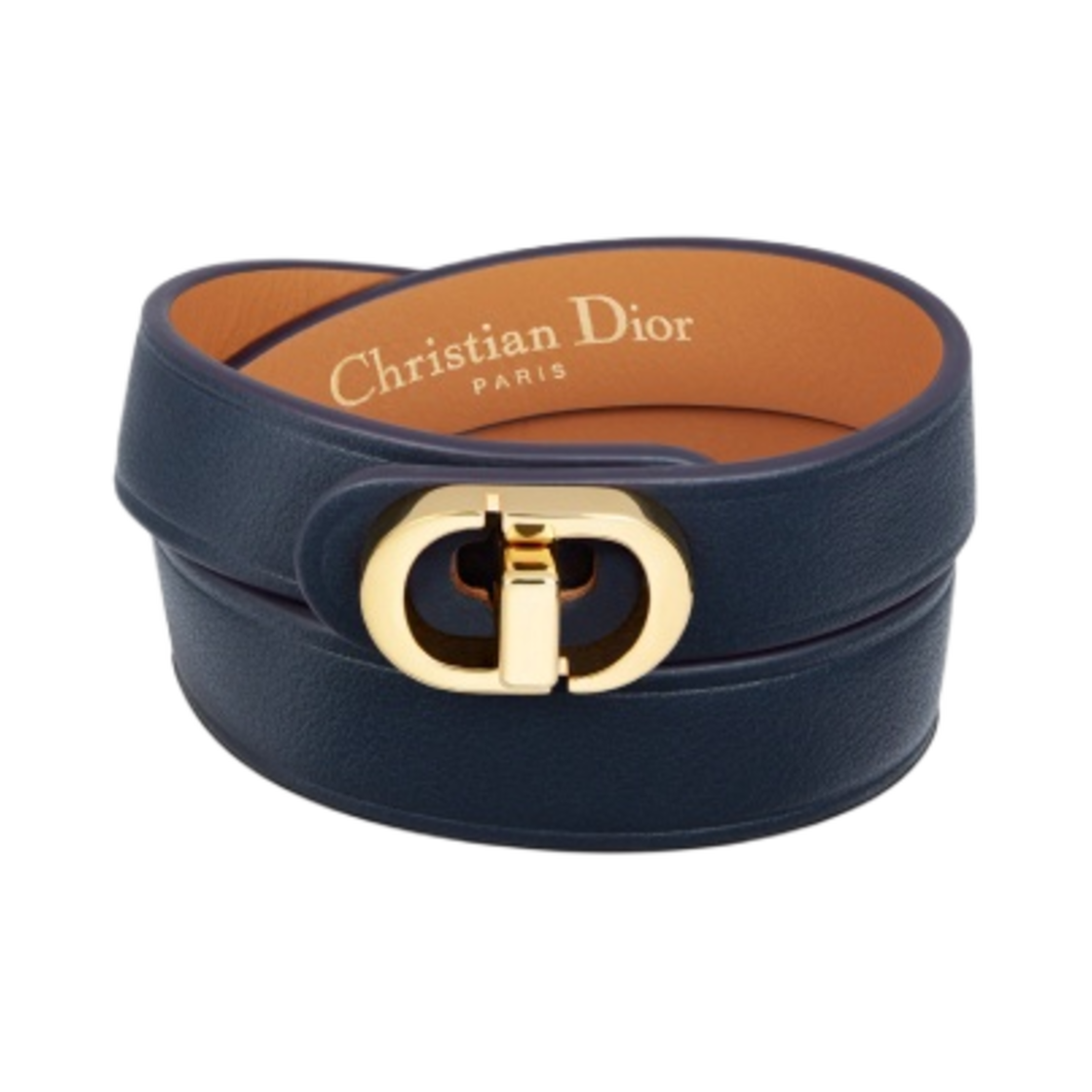 (W) 디올 30 몽테뉴 더블 브레이슬릿 인디고 블루 카프스킨 골드 피니쉬 메탈((W) Dior 30 Montaigne Double Bracelet Indigo Blue Calfskin Gold Finish Metal) - 1