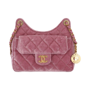 Chanel Small Hobo Bag Velvet & Gold Pink