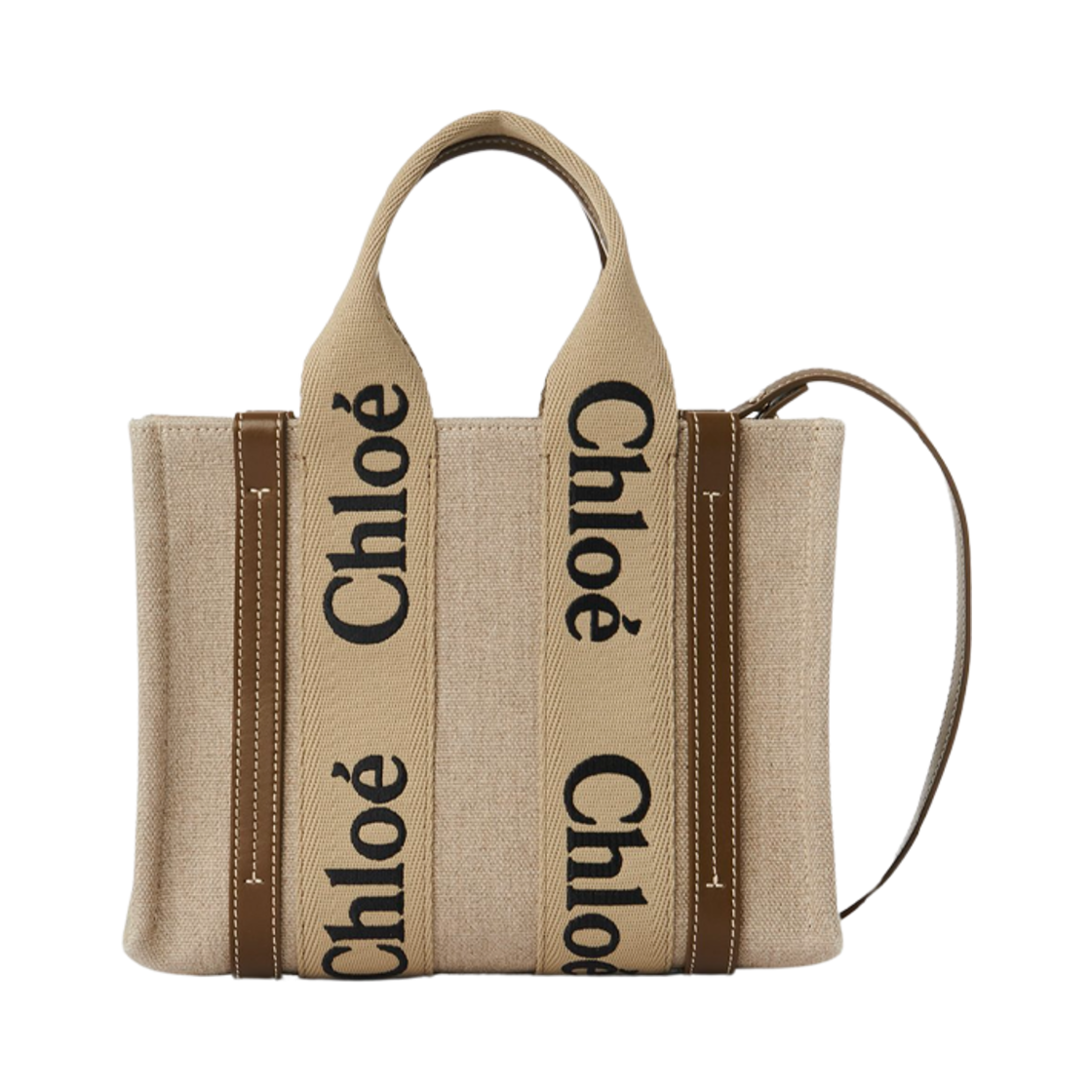 끌로에 린넨 스몰 우디 토트백 브론즈 브라운(Chloe Small Woody Tote Bag in Linen Bronze Brown) - 1