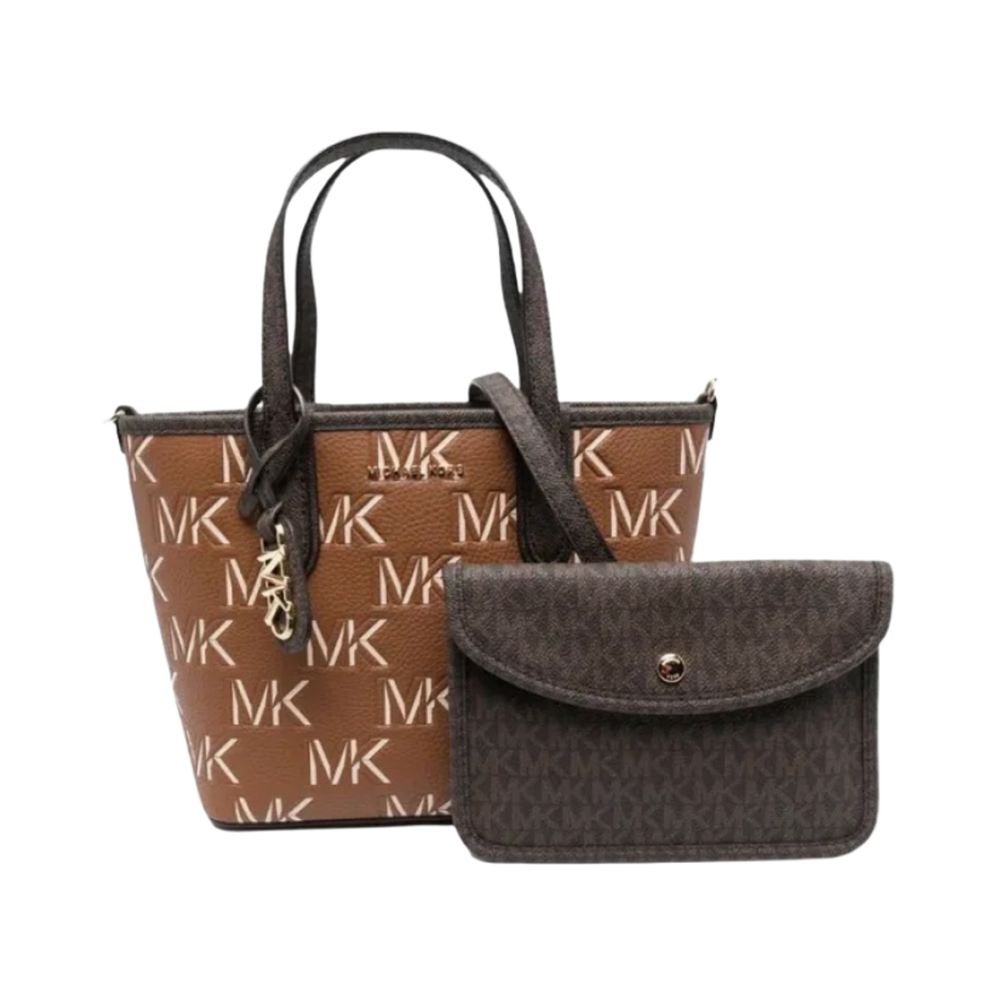 30F3GZAT0L227 Michael Kors Eliza Extra Small Embossed Logo Tote Bag Brown Luggage