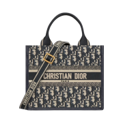 Dior Small Book Tote Blue Dior Oblique Embroidery Calf Skin
