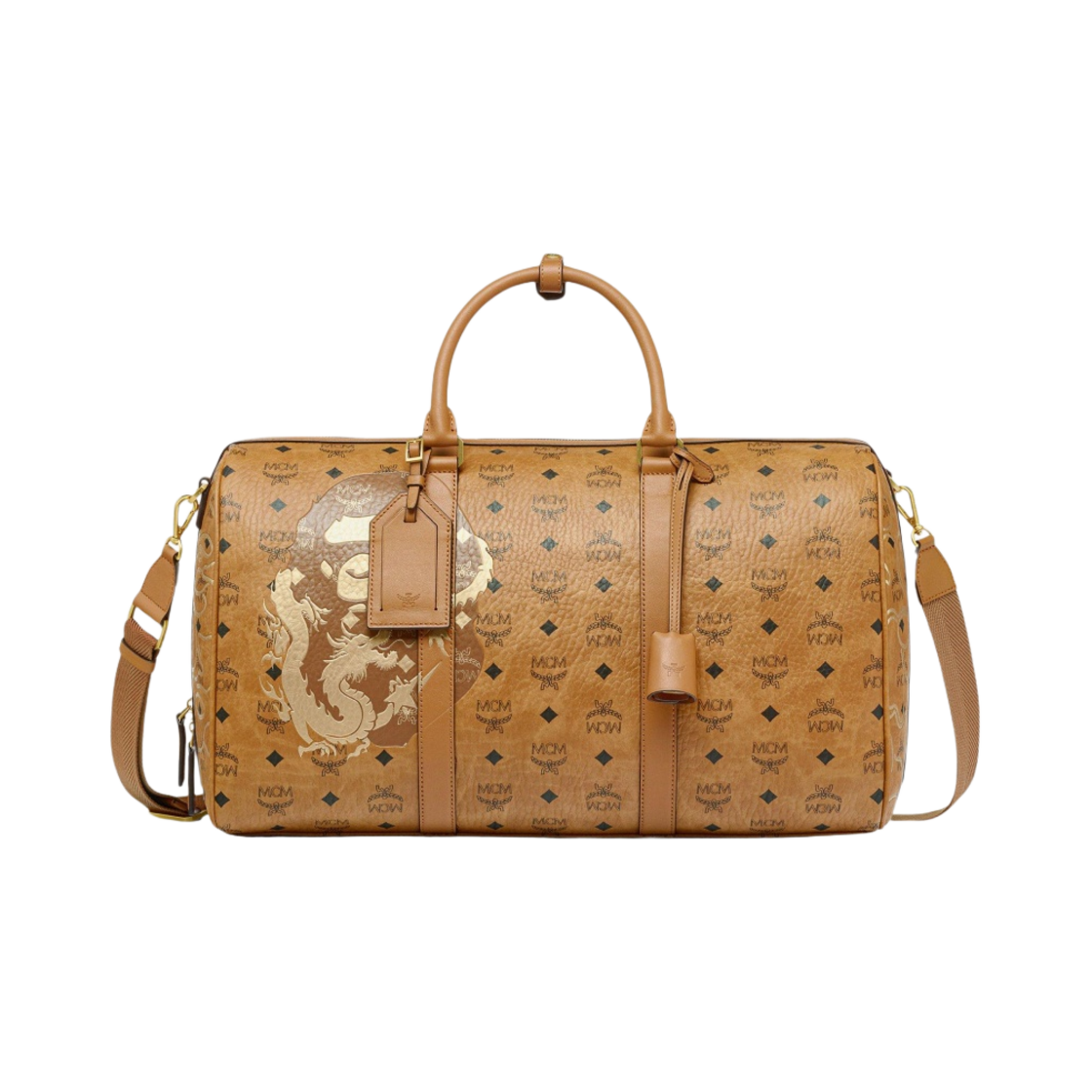 BAPE x MCM 오토마르 비세토스 위켄더백 미디움 꼬냑(BAPE x MCM Ottomar Visetos Weekender Bag Medium Cognac)
