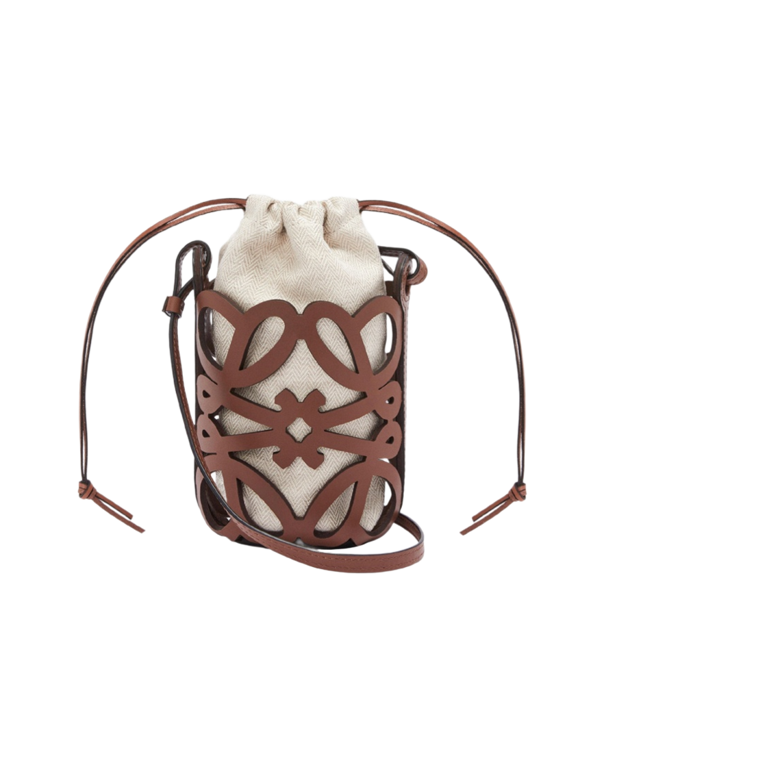 로에베 아나그램 컷 아웃 포켓 클래식 카프스킨 앤 캔버스 탄 에크루