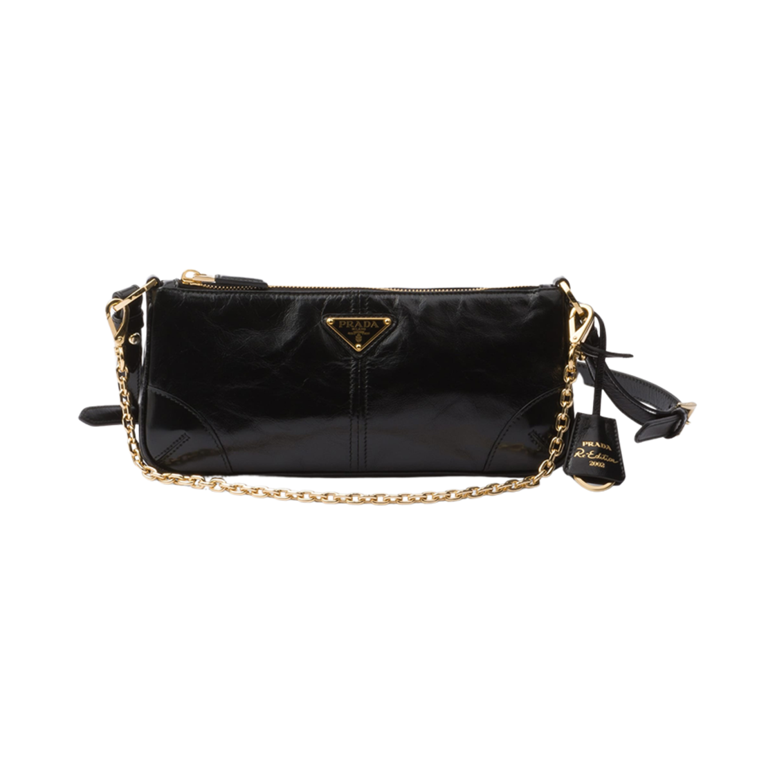 1BC221-2CYR-F0002 Prada Re-Edition 2002 Medium Leather Shoulder Bag Black