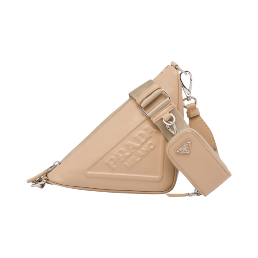 Prada Triangle Leather Shoulder Bag Sand Beige