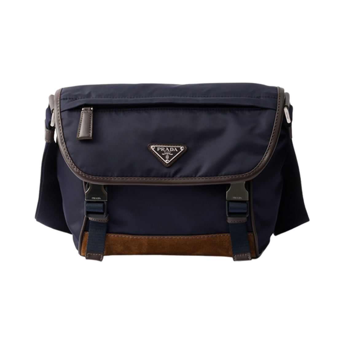 2VD066-384-F0C1B Prada Small Re-Nylon and Leather Shoulder Bag Blue Coffee