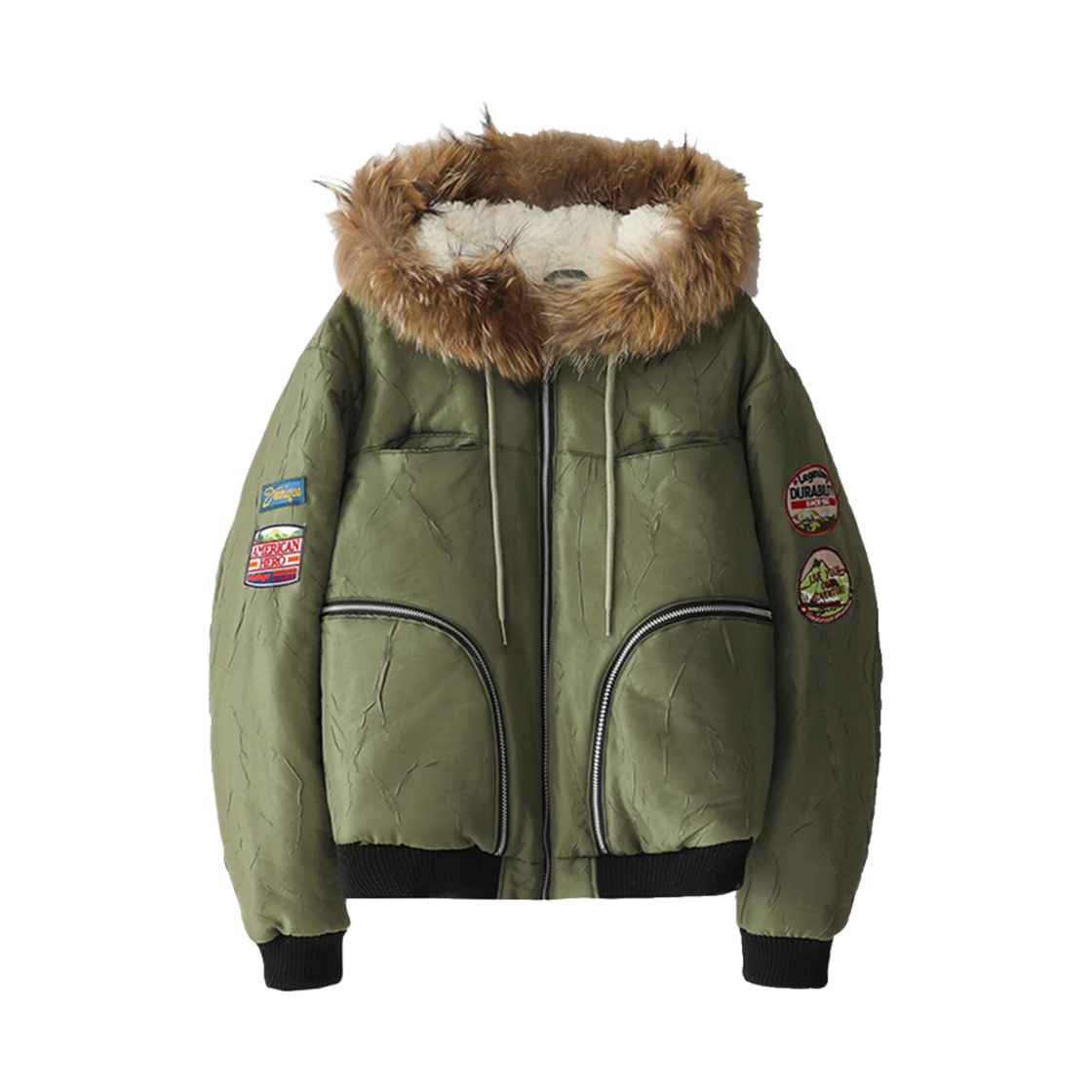 블루 선플라워 라쿤 트리밍 봄버 자켓(Blue Sunflower Raccoon Trimming Bomber Jacket)