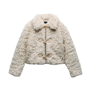 (W) Zara Cropped Faux Fur Jacket Ecru