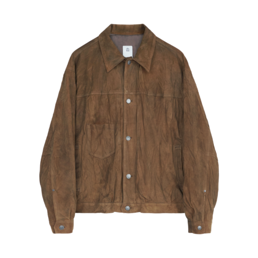 PL5PJU2901FC Polyteru Wrinkled Suede Trucker Jacket Camel