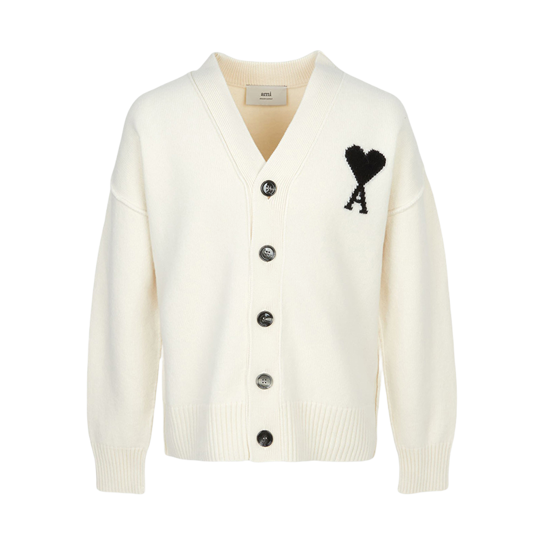 아미 빅 하트 로고 펠트 메리노 울 가디건 아이보리 블랙(AMI de Coeur Felted Merino Wool Cardigan Ivory Black) - 1