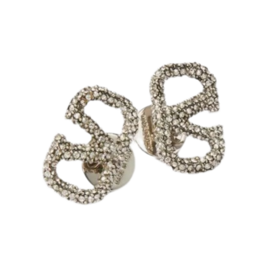 (W) Valentino Vlogo Signature Earrings in Metal and Swarovski Crystals Palladium