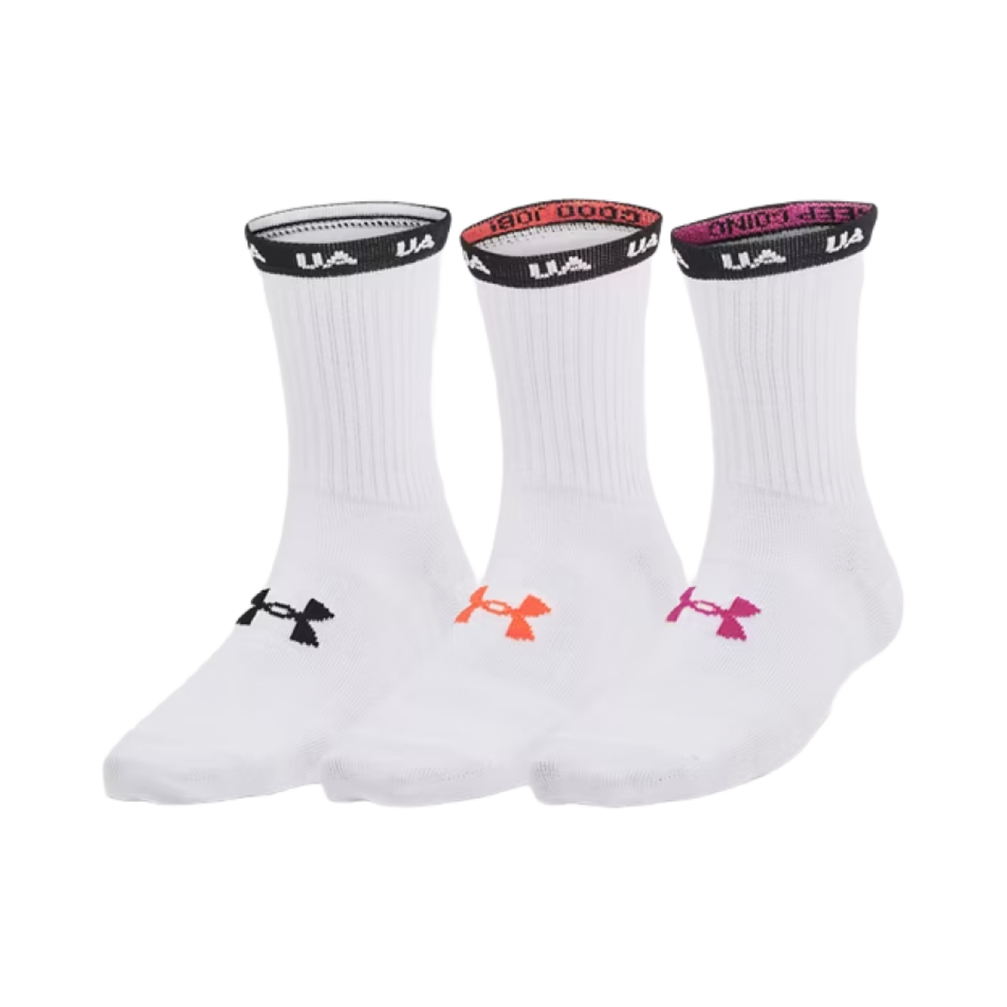 1382942-100 Under Armour UA Essential Mid Crew Socks White Astro Pink (3 Pack)