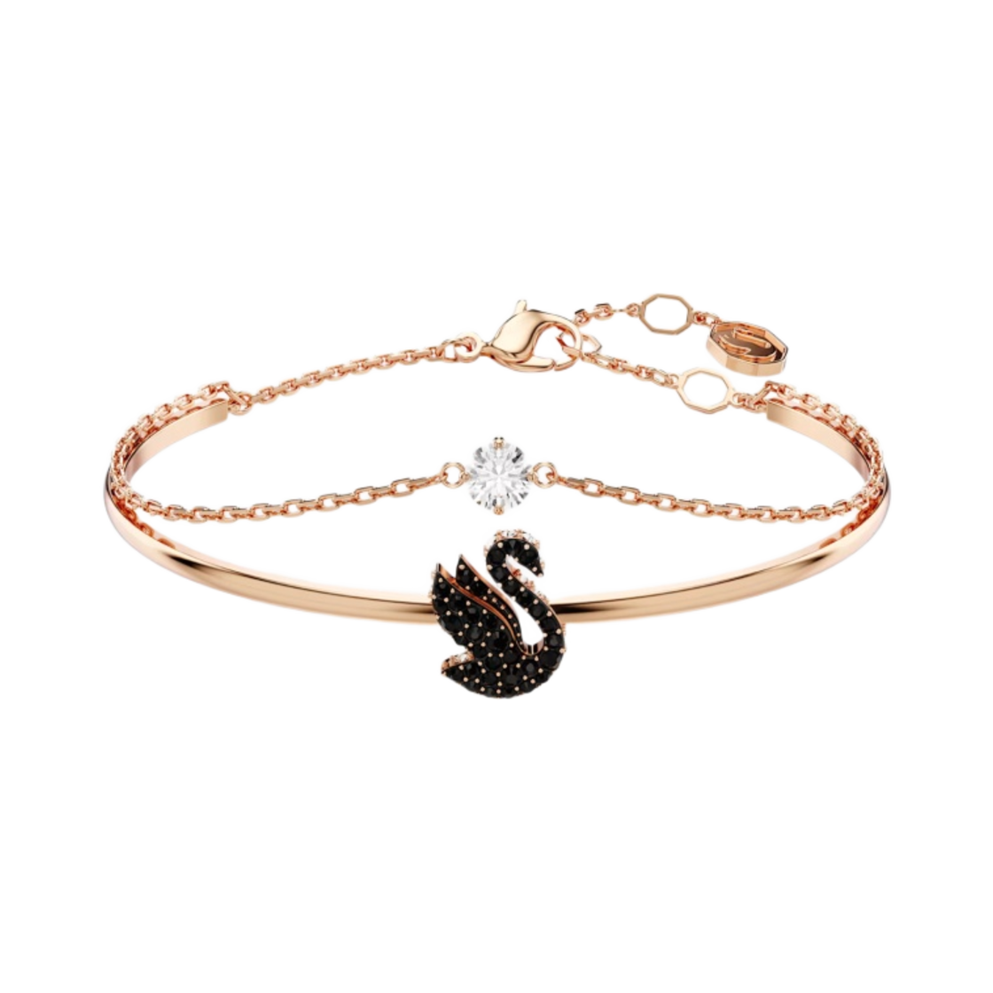 5678048 (W) Swarovski Swan Bangle Black Rose Gold Plated