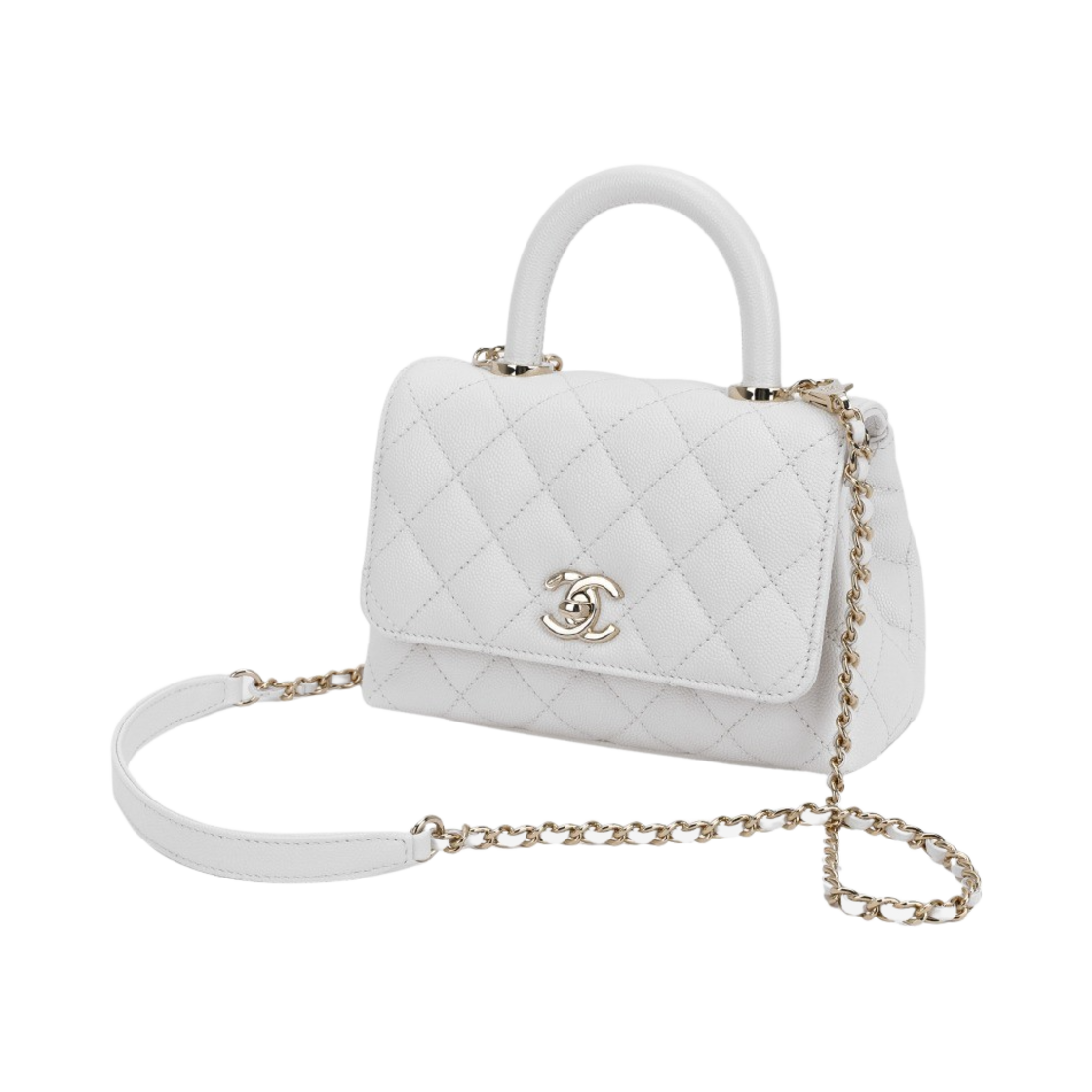 샤넬 핸들 장식의 미니 플랩백 그레인드 카프스킨 & 골드 메탈 화이트(Chanel Mini Flap Bag with Top Handle Grained Calfskin & Gold White) - 3