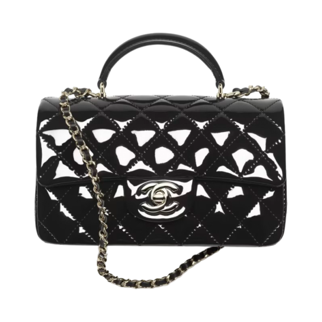 샤넬 핸들 장식의 미니 플랩백 페이턴트 카프스킨 & 골드 메탈 블랙(Chanel Mini Flap Bag with Top Handle Patent Calfskin & Gold Black) - 1