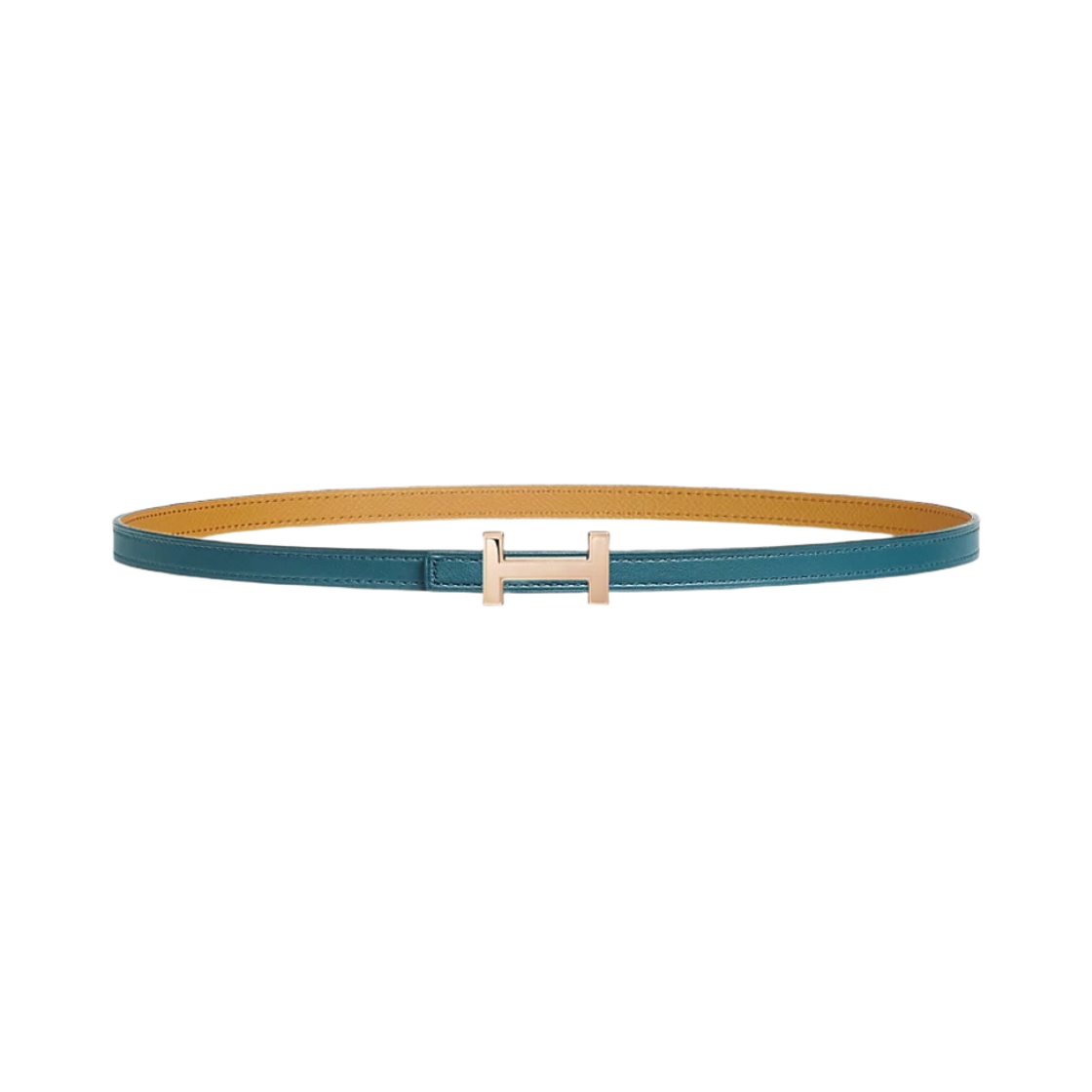 (W) 에르메스 포커스 벨트 버클 & 리버서블 가죽 스트랩 13mm & 핑크 골드 블루 진 비스뀌((W) Hermes Focus Belt Buckle & Reversible Leather Strap 13mm & Pink Gold Bleu Jean Biscuit) - 1