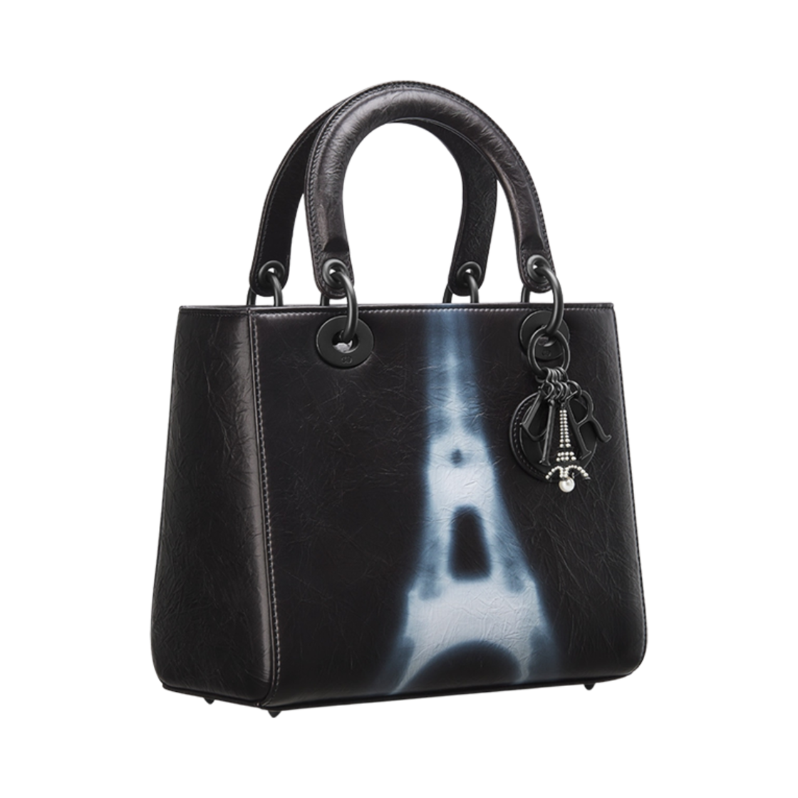 디올 미디움 레이디 백 블랙 화이트 크링클 에펠 타워 프린트(Dior Medium Lady Bag Black White Crinkled Eiffel Tower Print) - 2