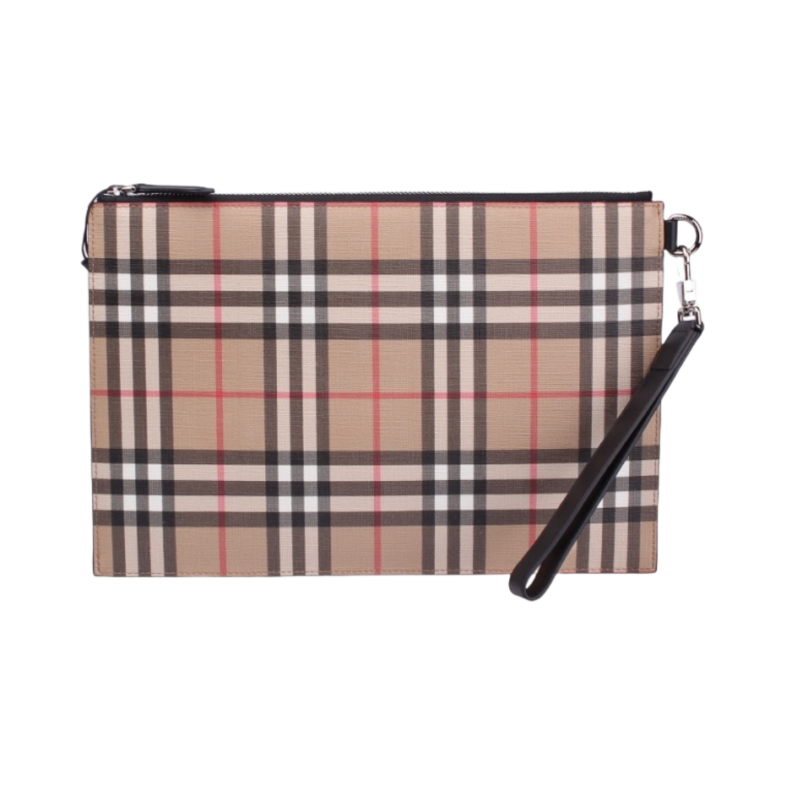 8057940 Burberry Checked Zip Clutch Beige