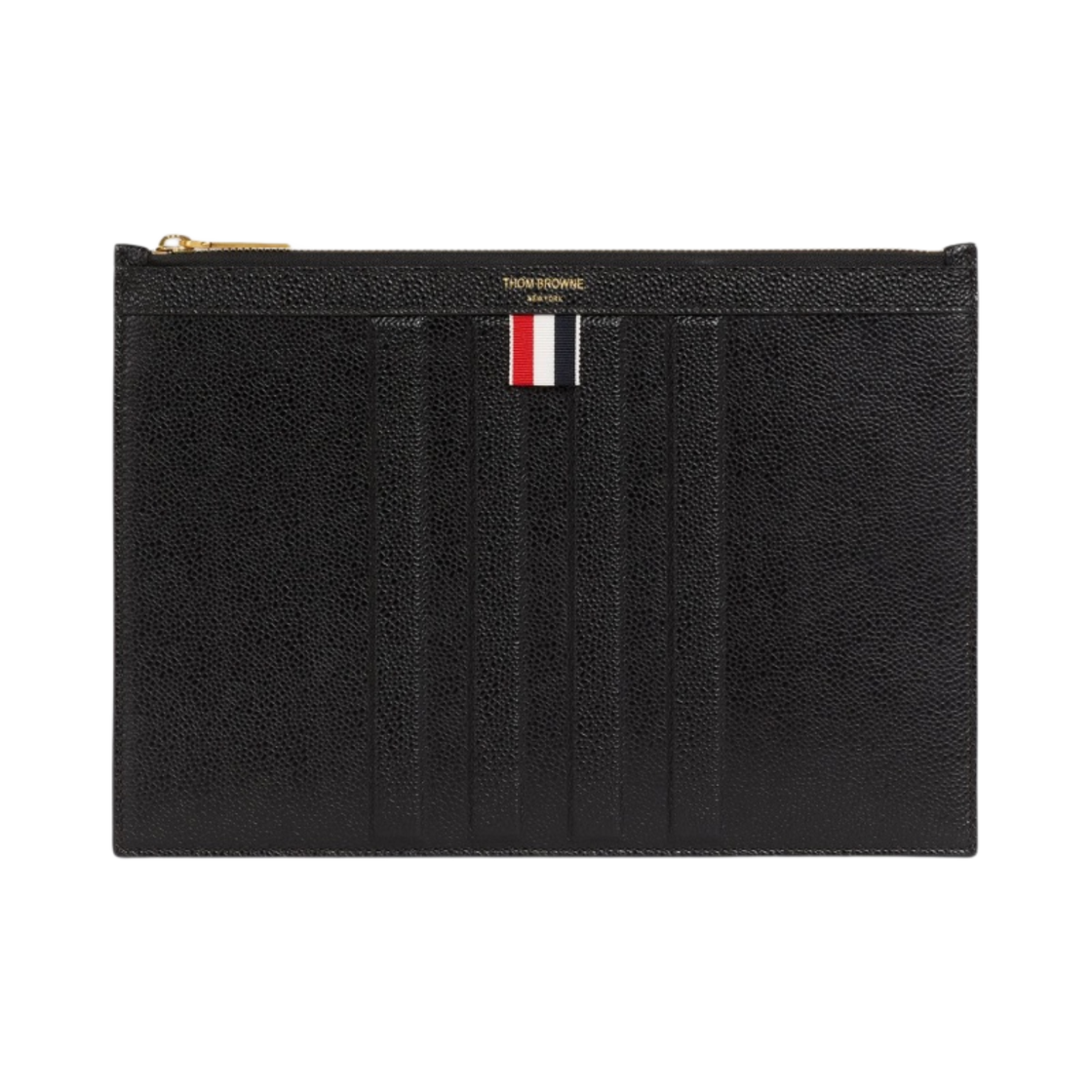 MAC134A-00198-001 Thom Browne Pebble Grain Leather Debossed 4-Bar Small Document Holder Black