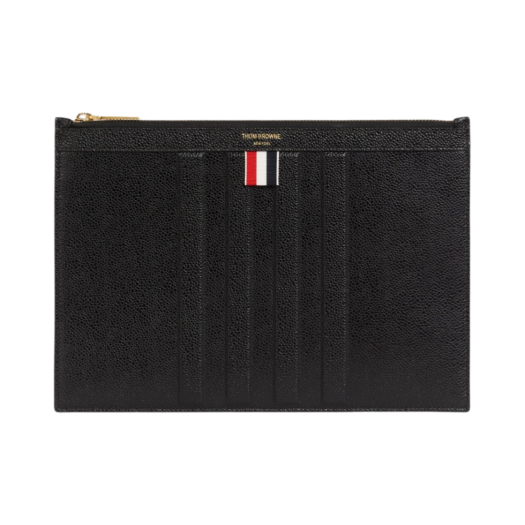 MAC134A-00198-001 Thom Browne Pebble Grain Leather Debossed 4-Bar Small Document Holder Black