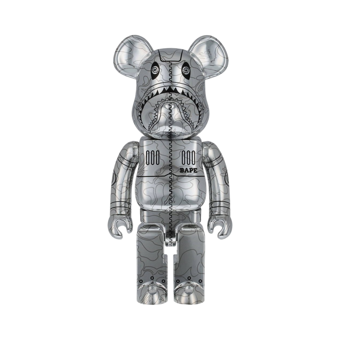 베어브릭 x 베이프 x 하지메 소라야마 카모 샤크 1000% 실버(Bearbrick x BAPE x Hajime Sorayama Camo Shark 1000% Silver) - 1