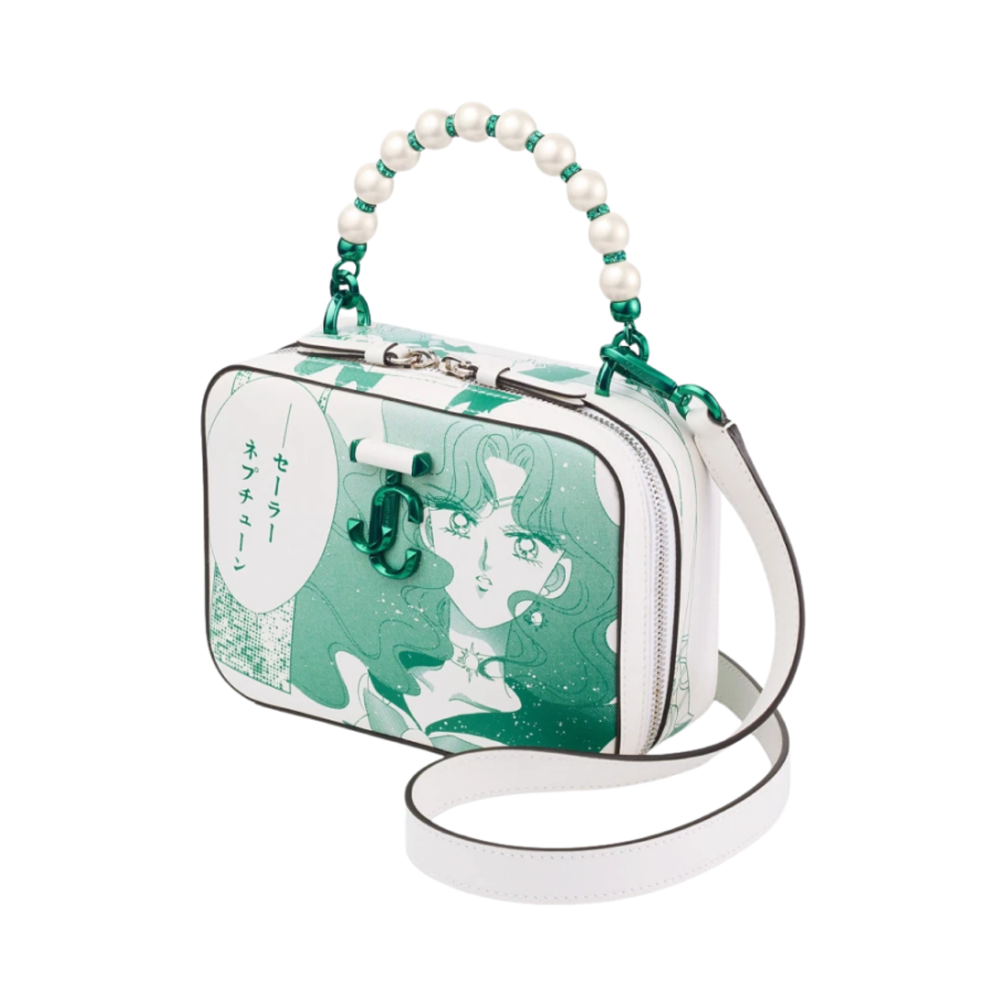 지미추 x 미소녀 전사 세일러문 세일러 넵튠 애비뉴 베니티 백 에메랄드 그린 화이트(Jimmy Choo x Pretty Guardian Sailor Moon Sailor Neptune Avenue Vanity Bag Emerald Green White) - 2