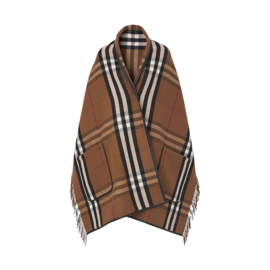 8049693 (W) Burberry Giant Check Helene Pocket Cape Dark Birch Brown