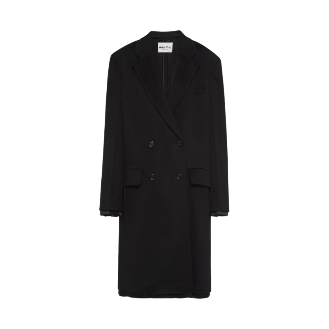 (W) 미우 미우 더블 브레스티드 벨루어 코트 블랙((W) Miu Miu Double Breasted Velour Coat Black) - 1