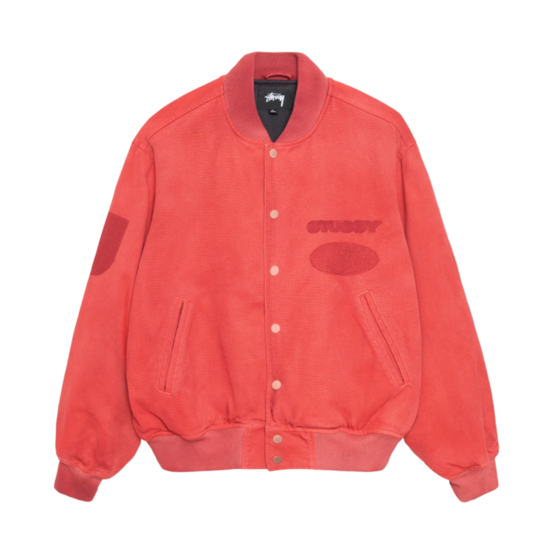 스투시 고스트 로고 캔버스 바시티 자켓 레드(Stussy Ghost Logo Canvas Varsity Jacket Red)