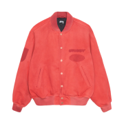 Stussy Ghost Logo Canvas Varsity Jacket Red