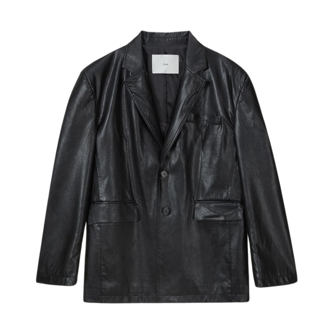 던스트 버튼드 비건 레더 블레이저 블랙