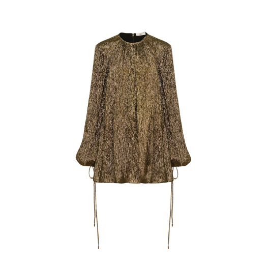 CH25SRO142980YY (W) Chloe Gathered Mini Dress in Silk Crepon Black Gold