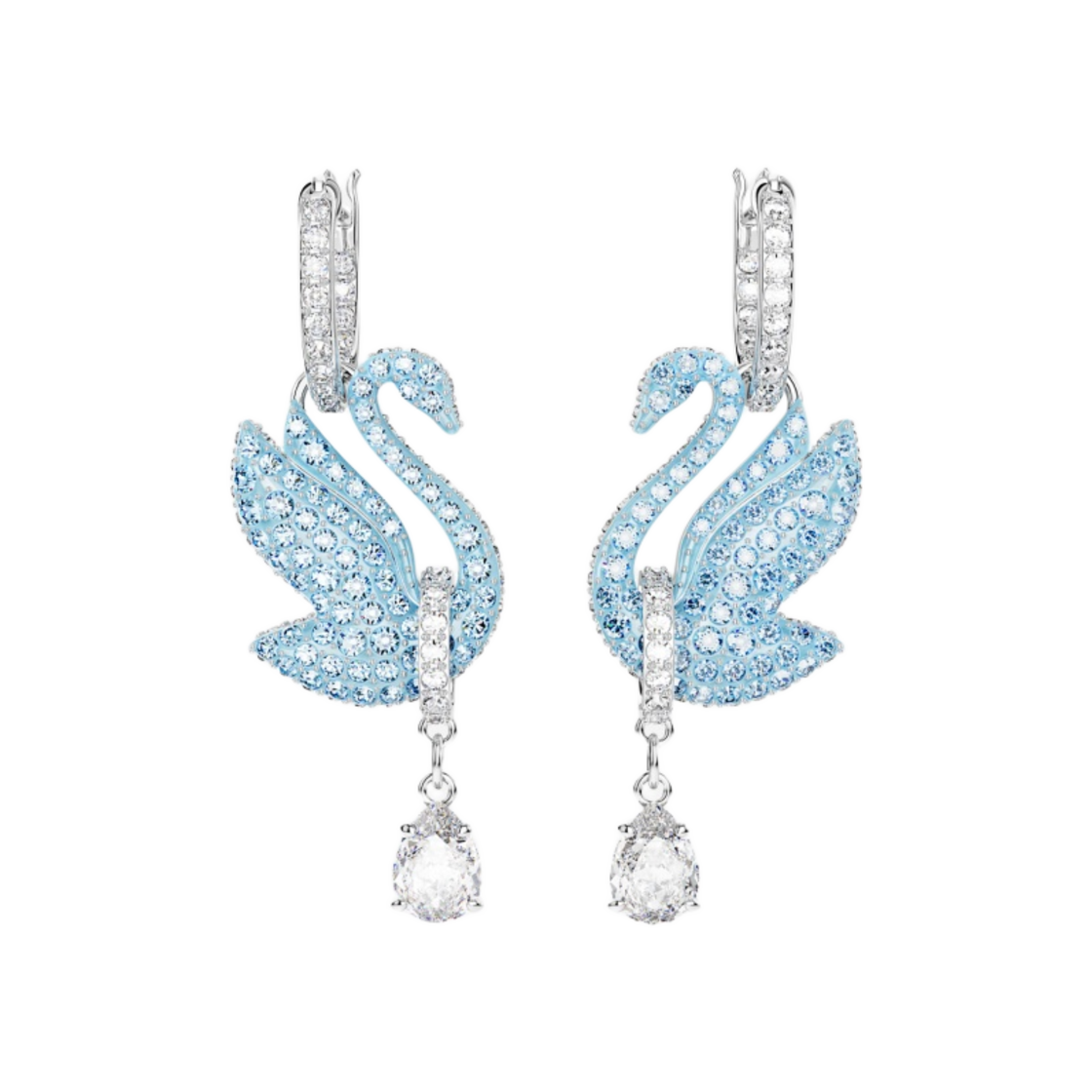 5660593 (W) Swarovski Iconic Swan Drop Earrings Blue Rhodium Plated