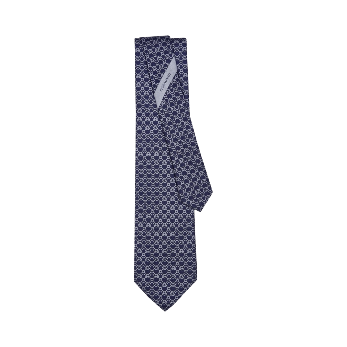 350937-768208 Ferragamo Wave Print Silk Tie Dark Blue - 대표 이미지 #1