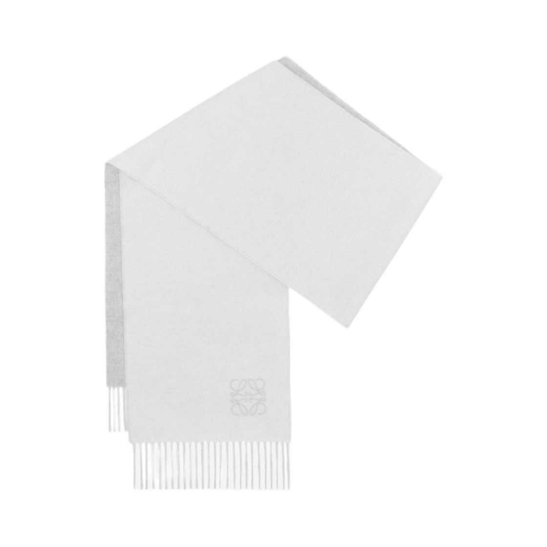 (W) 로에베 울 캐시미어 바이컬러 머플러 화이트 라이트 그레이((W) Loewe Bicolour Muffler in Wool and Cashmere White Light Grey) - 1