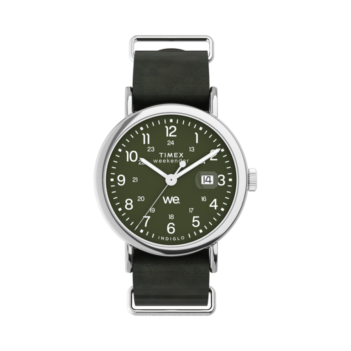 타이맥스 위켄더 40mm 레더 스트랩 워치 그린 실버톤(Timex Weekender 40mm Leather Strap Watch Green Silver Tone)