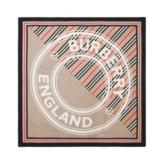 Burberry Montage Print Silk Square Scarf Archive Beige