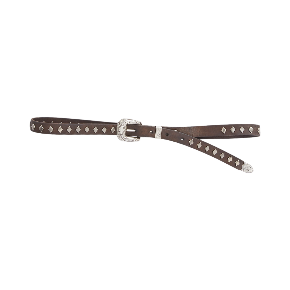 더블알엘 스터드 레더 슬림 벨트 다크 브라운(Double RL Studded Leather Slim Belt Dark Brown) - 2