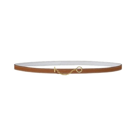 (W) Hermes Carrousel Belt Buckle & Reversible Leather Strap 13mm & Gold Gold Blanc