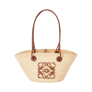 Loewe Small Anagram Basket Bag in Iraca Palm and Calfskin Natural Tan